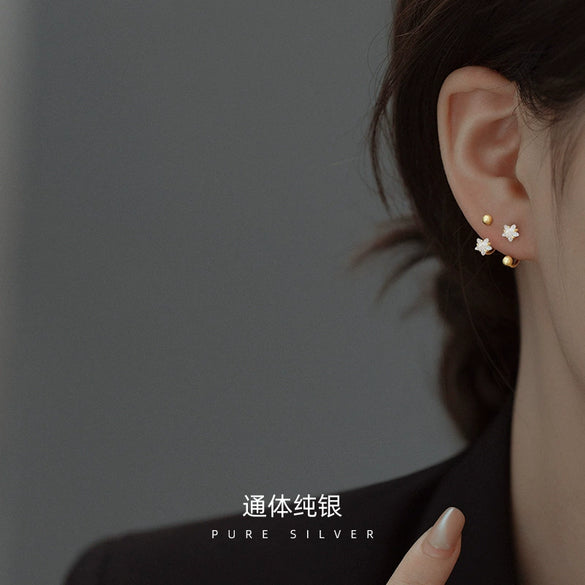 Women's Sterling Silver Star Stud Earrings With Screw Back Closure And Electroplated Light Luxury Design