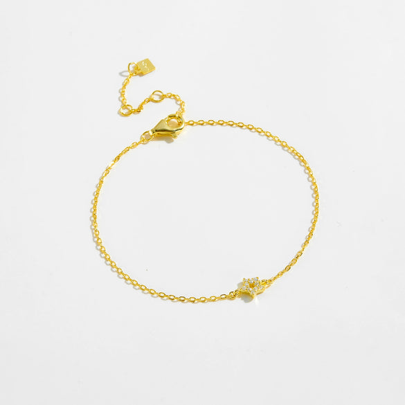 Women's 925 Sterling Silver Star Sweet Style Electroplated Platinum And 18K Gold Bracelet