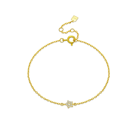 Women's 925 Sterling Silver Star Sweet Style Electroplated Platinum And 18K Gold Bracelet
