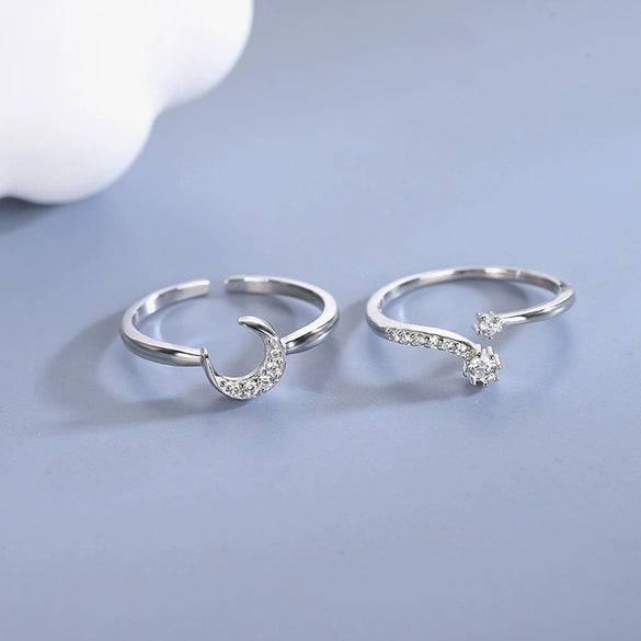 Women's Sterling Silver Star Zircon Open Ring With Electroplated Finish Adjustable Fresh Minimalist Jewelry