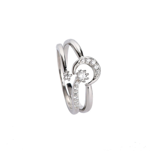 Women's Sterling Silver Star Zircon Open Ring With Electroplated Finish Adjustable Fresh Minimalist Jewelry