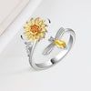 Women's Sterling Silver Sunflower Spinner Ring With Geometric Design Electroplated Adjustable Open Band