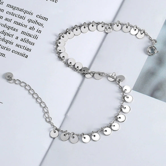 Women's 925 Sterling Silver Tassel Bracelet Simple Light Luxury Geometric Round Sequin Chain Bracelet With Electroplated Finish