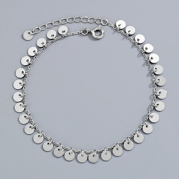 Women's 925 Sterling Silver Tassel Bracelet Simple Light Luxury Geometric Round Sequin Chain Bracelet With Electroplated Finish