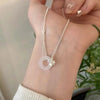 Women's Sterling Silver Tulip Peace Buckle Necklace With White Chalcedony Pendant Elegant Floral Geometric Inlaid Design