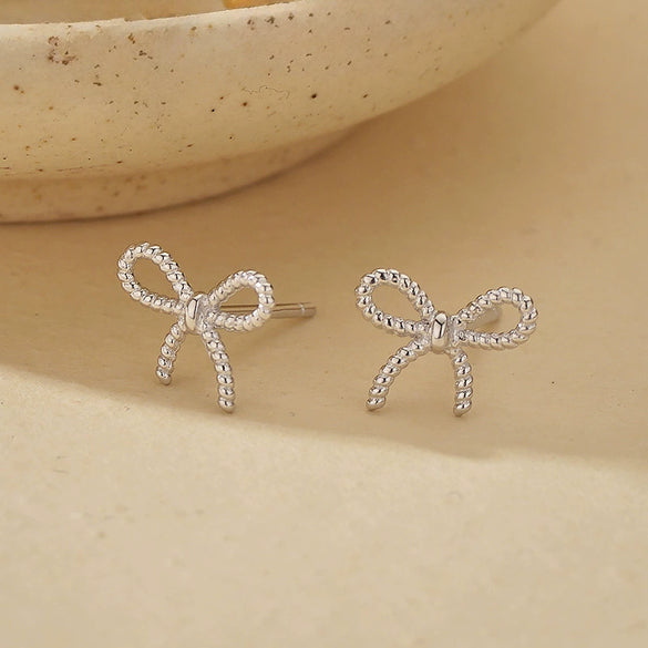 Women's 925 Sterling Silver Twist Bow Microinlay Earrings