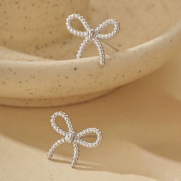 Women's 925 Sterling Silver Twist Bow Microinlay Earrings