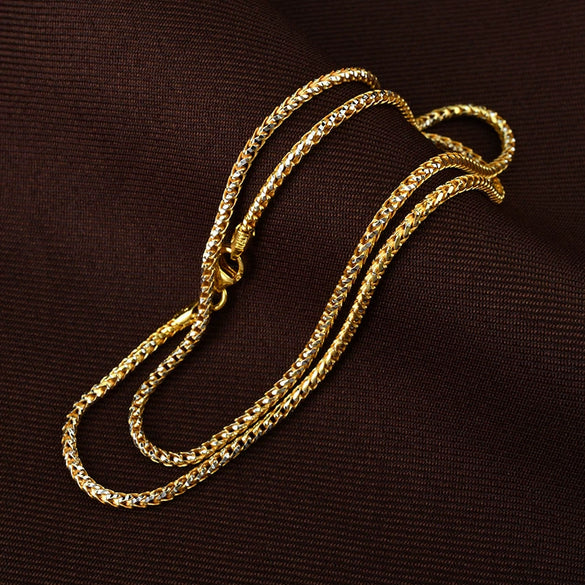 Women's 925 Sterling Silver Two Tone Geometric Twisted Chain Necklace With Glitter Cut Electroplated Finish