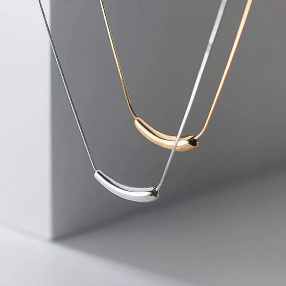 Women's 925 Sterling Silver U Shaped Pendant Necklace With Box Chain Simple Geometric Electroplated Clavicle Chain