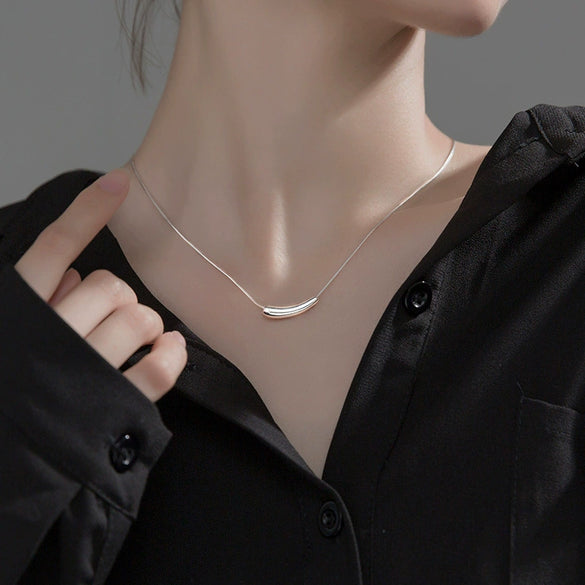 Women's 925 Sterling Silver U Shaped Pendant Necklace With Box Chain Simple Geometric Electroplated Clavicle Chain