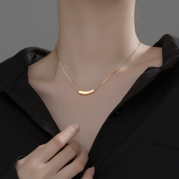 Women's 925 Sterling Silver U Shaped Pendant Necklace With Box Chain Simple Geometric Electroplated Clavicle Chain