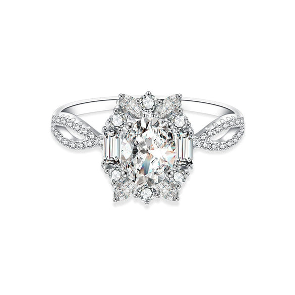 Women's 925 Sterling Silver Ushape Mosan Diamond Ring With Electroplating