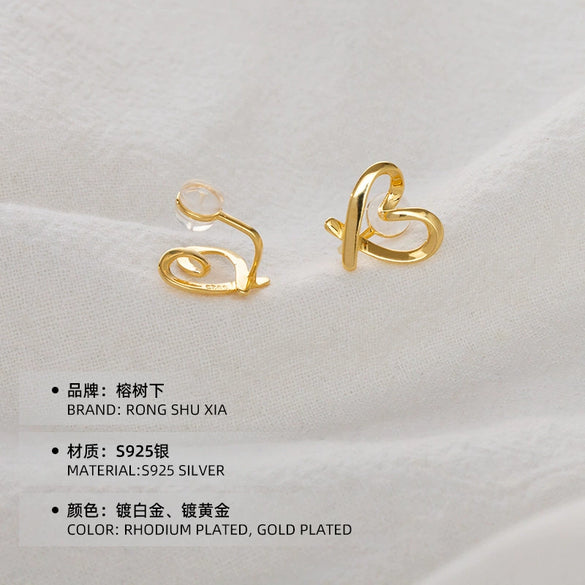 Women's Sterling Silver Ushaped Heart Clipon Earrings With Electroplated Finish For Nonpierced Ears