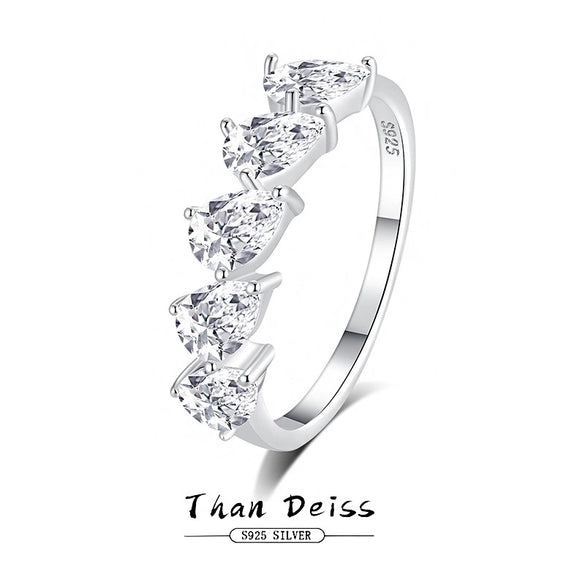 Women's 925 Sterling Silver Water Drop And Pear Shaped Zircon And Diamond Ring Simple Geometric Style