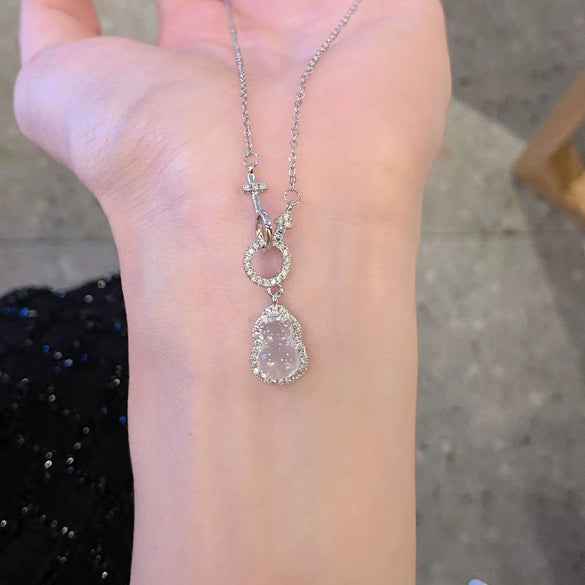 Women's 925 Sterling Silver White Chalcedony Inlaid Gourd Pendant Necklace Geometric Floral Clavicle Chain Light Luxury Fashion Jewelry