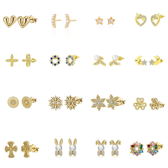 Women's 925 Sterling Silver Zircon Earrings With Geometric Animal Zodiac Patterns Electroplated