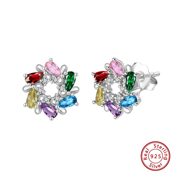 Women's 925 Sterling Silver Zircon Earrings With Geometric Animal Zodiac Patterns Electroplated