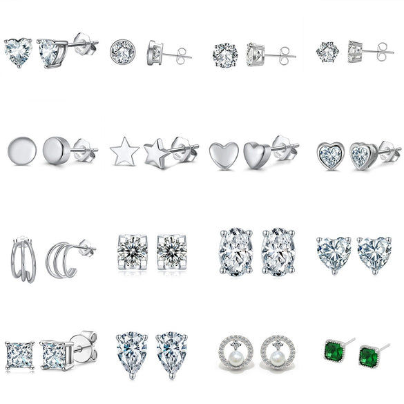 Women's 925 Sterling Silver Zircon Earrings With Geometric Animal Zodiac Patterns Electroplated