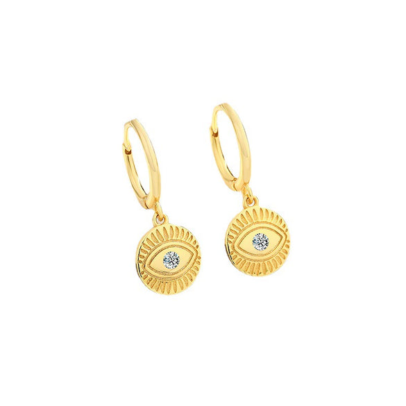 Women's Sterling Silver Zircon Eye Motif Earrings With Geometric Facial Expression Design