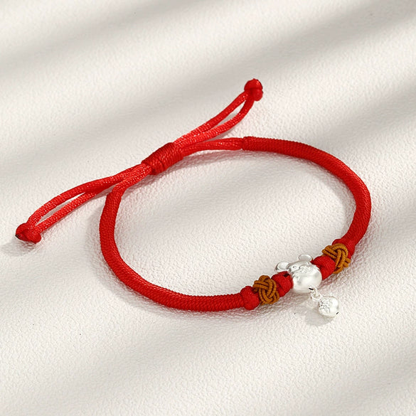 Women's 925 Sterling Silver Zodiac Rat Bracelet With Woven Red Rope Electroplated Animal Charm Birthday Memorial Jewelry