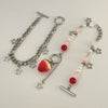 Women's Strawberry Bow Pendant Necklace With Iron Chain Imitation Pearls Alloy Acrylic Glass Beads Dripping Oil Style