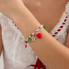 Women's Strawberry Bow Pendant Necklace With Iron Chain Imitation Pearls Alloy Acrylic Glass Beads Dripping Oil Style