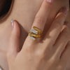 Women's Stylish Asymmetrical Geometric Inlaid Rhinestone 316L Stainless Steel Ring With Electroplating