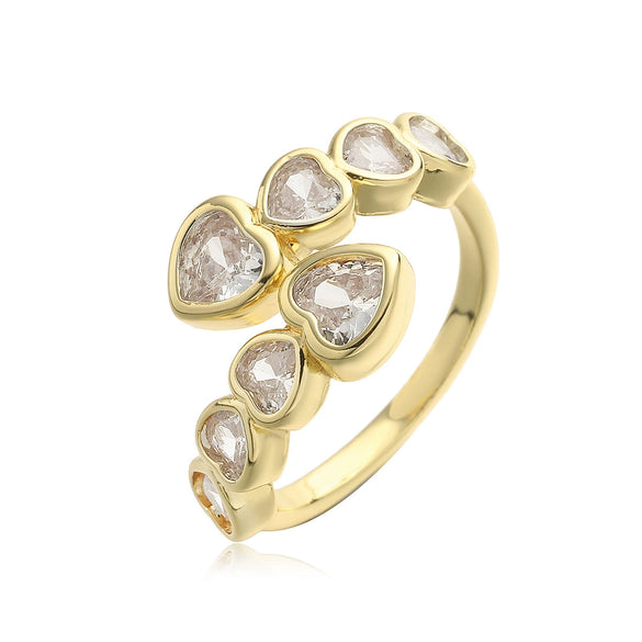 Women's Stylish Copper Plated Real Gold Zircon Geometric Open Micropaved Ring