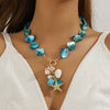Women's Summer Alloy Geometric Irregular Blue Shell Clavicle Chain Necklace Electroplated Jewelry