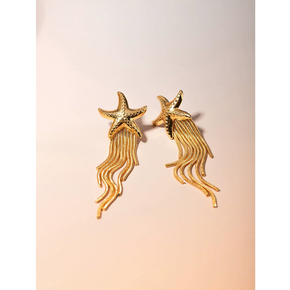 Women's Summer Fashion Stainless Steel Starfish Tassel Earrings Jewelry Electroplated Geometric Style
