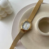 Women's Summer French Retro Alloy Case Ordinary Glass Mirror Oval Thin Band Compact Roman Golden Watch