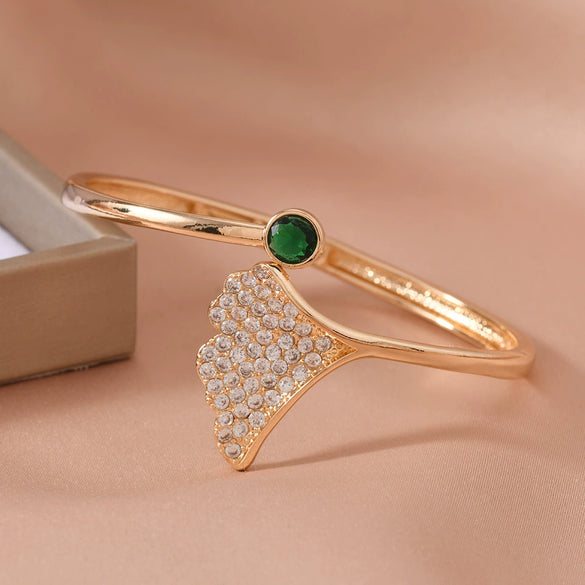 Women's Summer Ginkgo Leaf Niche Simple High End Open Bracelet Copper Plastic Electroplated