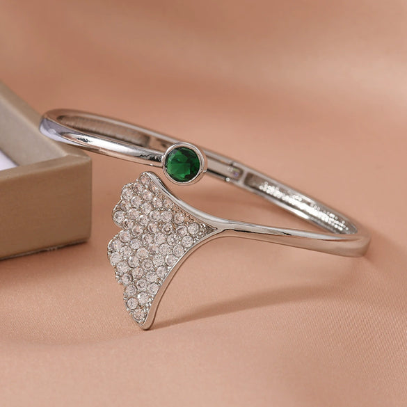 Women's Summer Ginkgo Leaf Niche Simple High End Open Bracelet Copper Plastic Electroplated