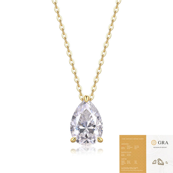 Women's Summer Necklace Water Drop Moissanite Pendant 925 Silver Geometric Design Set With Diamonds