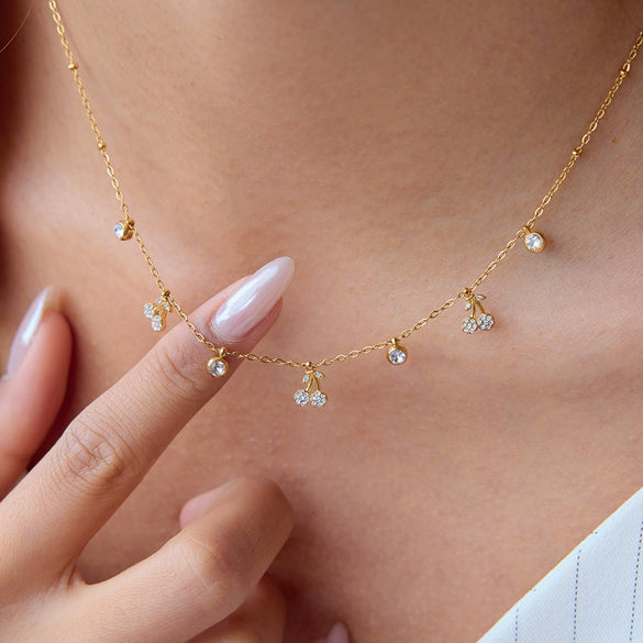 Women's Summer Stainless Steel And Titanium Steel Jewelry Cherry Clavicle Chain With Geometric Pattern Electroplating