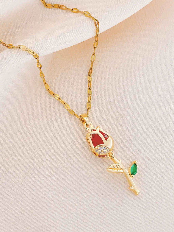 Women's Summer Sweet Style Titanium Steel Necklace With Copper Pendant And Cross Chain Real Gold Plated And Enhanced Color Retention