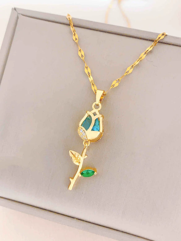Women's Summer Sweet Style Titanium Steel Necklace With Copper Pendant And Cross Chain Real Gold Plated And Enhanced Color Retention
