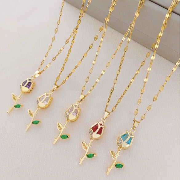 Women's Summer Sweet Style Titanium Steel Necklace With Copper Pendant And Cross Chain Real Gold Plated And Enhanced Color Retention