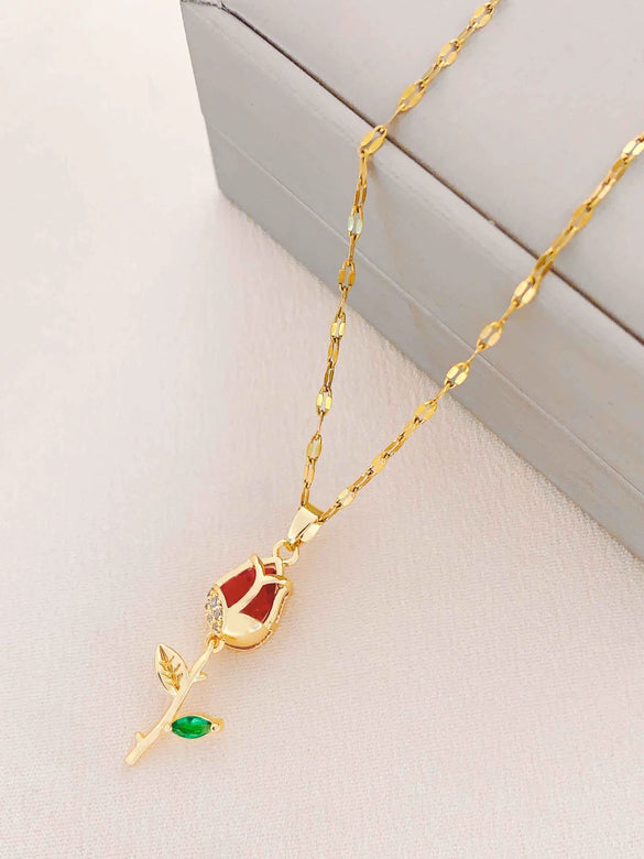 Women's Summer Sweet Style Titanium Steel Necklace With Copper Pendant And Cross Chain Real Gold Plated And Enhanced Color Retention