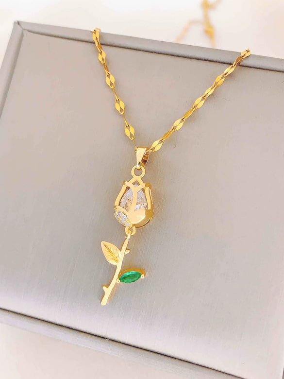 Women's Summer Sweet Style Titanium Steel Necklace With Copper Pendant And Cross Chain Real Gold Plated And Enhanced Color Retention
