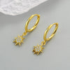 Women's Sunflower Zircon Inlaid Earrings In S925 Sterling Silver With Electroplated Geometric Fashion Design