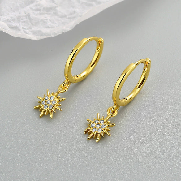 Women's Sunflower Zircon Inlaid Earrings In S925 Sterling Silver With Electroplated Geometric Fashion Design