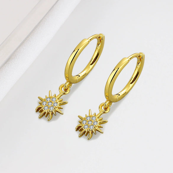 Women's Sunflower Zircon Inlaid Earrings In S925 Sterling Silver With Electroplated Geometric Fashion Design