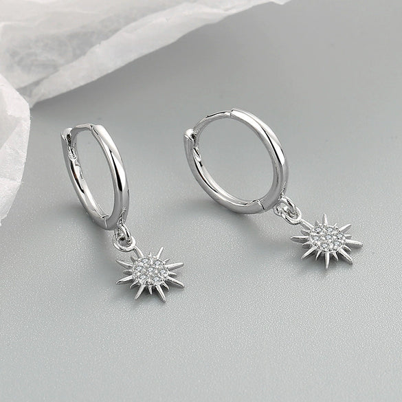 Women's Sunflower Zircon Inlaid Earrings In S925 Sterling Silver With Electroplated Geometric Fashion Design