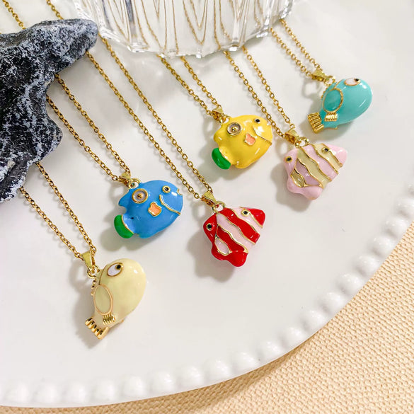 Women's Sweet Animal Style Copper And Titanium Steel Clown Fish Necklace With Real Gold Plating And Enhanced Color Retention