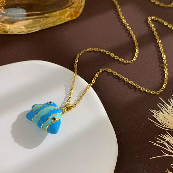 Women's Sweet Animal Style Copper And Titanium Steel Clown Fish Necklace With Real Gold Plating And Enhanced Color Retention