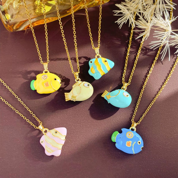 Women's Sweet Animal Style Copper And Titanium Steel Clown Fish Necklace With Real Gold Plating And Enhanced Color Retention