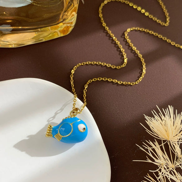 Women's Sweet Animal Style Copper And Titanium Steel Clown Fish Necklace With Real Gold Plating And Enhanced Color Retention