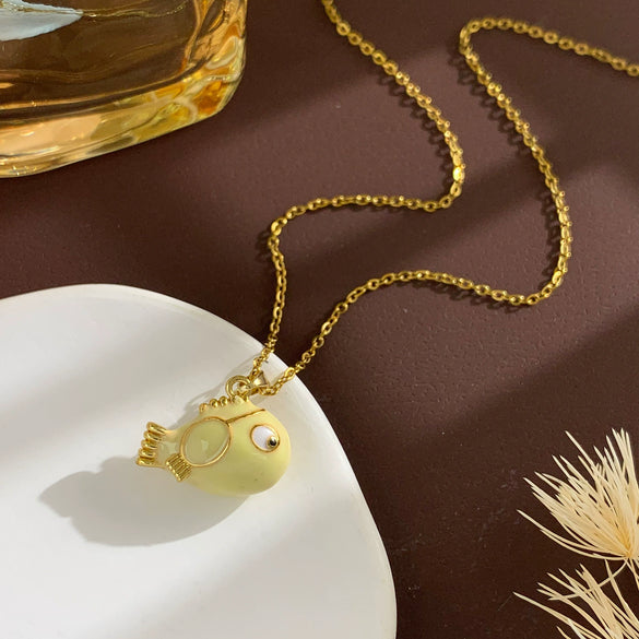Women's Sweet Animal Style Copper And Titanium Steel Clown Fish Necklace With Real Gold Plating And Enhanced Color Retention