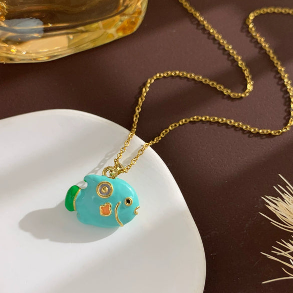 Women's Sweet Animal Style Copper And Titanium Steel Clown Fish Necklace With Real Gold Plating And Enhanced Color Retention